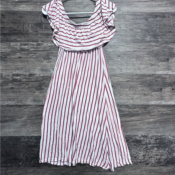 Striped Red and White Off-Shoulder Dress - Picture 2 of 5